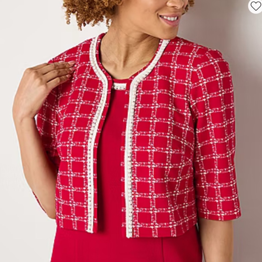 Maya Brooke Womens Pearl Trim Grid Jacket Size 22b NWT